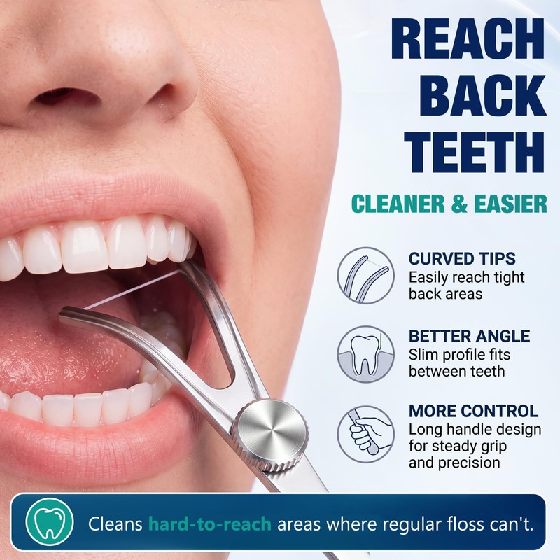4 Pcs Stainless Steel Dental Floss Holder Reusable Flosser, Silver
