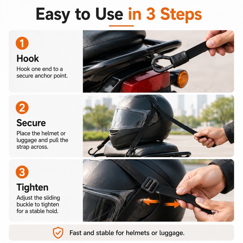 Elastic Motorcycle Helmet Strap for Rear Seat – Adjustable Nylon