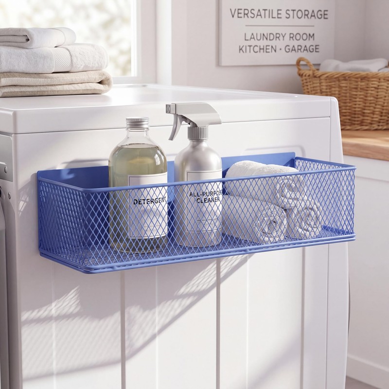 2 Pack Blue Magnetic Fridge Basket, 13.8 x 3.1 x