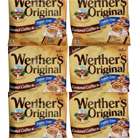 Werther's Original Lot Of 6 Werthers Original Caramel Coffee Hard Candy SUGAR FREE 1.46 oz Bags