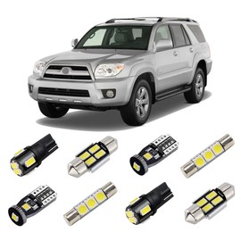 BRISHINE Kit de luz interior LED blanca para Toyota 4Runner 2003 2004 2005 2006 2007 2008 2009 paquete de bombillas LED interiores superbrillantes de 6000 K + luces de matrícula y herramienta de instalación