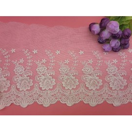 21CM Width Europe Rose Wedding Applique Inelastic Embroidery Lace Trim,Curtain Tablecloth Slipcover Bridal DIY Clothing/Accessories.(2 Yards in one Package) (Ivory)