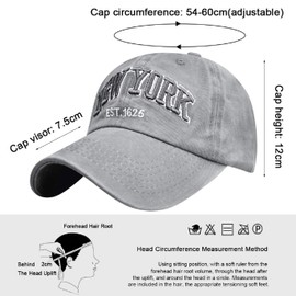 UMIPUBO Unisex Baseball Cap Now York Embroidery Adjustable Cotton Summer Sun Hat Polo Style Classic Sports Casual Hip Hop Cap Peaked Cap for Men Women Grey