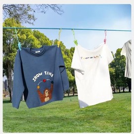 33ft Nylon Clothesline with Hooks,Clothes Drying Rope Portable Travel Clothesline,Perfect Windproof Clothes Line,Heavy Duty, Weather Resistant