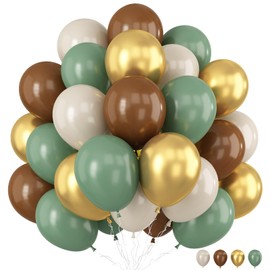 Sage Green and Brown Balloons Set, 12 Inch Green Gold Balloons Nude Coffee Brown Latex Balloons Green Beige Balloons for Jungle Safari Woodland Party Outdoor Birthday Garden Party Decoration