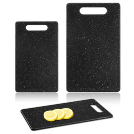 2 Pcs Small Cutting Board for Kitchen Mini Plastic Cutting Board Set Bar Dishwasher Safe Granite Color Cutting Board for Camping Food Fruits Prep Vegetables Easy Grip (Black, 6" x 10", 8" x 12")