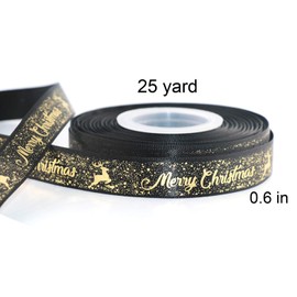 LOOGI Merry Christmas Ribbon 22m, 15mm Satin Ribbon Wide Glitter Black Grosgrain Ribbon for Gift Wrapping Crafts Wreaths