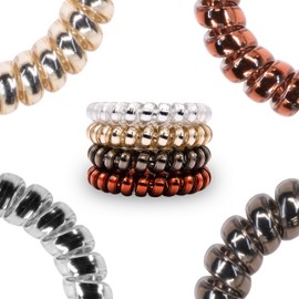 Specora - Spiral Hair Scrunchies Pack of 4 - 5 cm TPU - 4 Colours Anthracite | Red/Brown | Gold | Silver - Telephone Cable Hair Bobbles Made of TPU