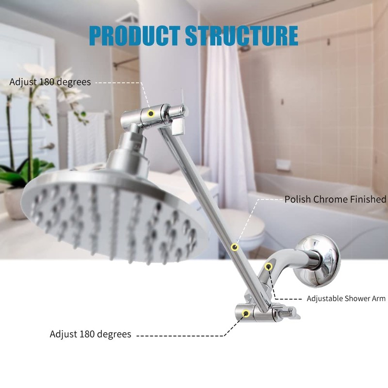 Shower Arm Extension with Lock Joints 11 Inch Adjustable Height