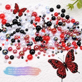 Morcheiong 10000 Pcs Flatback Pearl 3-8mm Half Pearl Bead for DIY Decoration of Nail Art Makeup Wedding Dresses Graduation Caps Bags DIY Making (Red, Black and White)