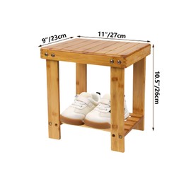 Trau Bamboo Step Stool Shower Stool with Storage Rack Bamboo Foot Stool for Bathroom Living Room Bedroom Garden Leisure Home Bedside