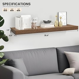 EKET Floating Shelves Bathroom, 35.4 x 5.9 x 1.5 inch Wood Wall Shelf for Book Storage, Plant Display, Kitchen Storage and Home Decor (Rustic Brown, Set of 2)