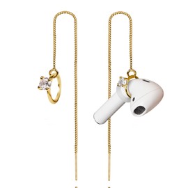 Aomufid Anti-Lost Earrings Wireless Earphone Holder chain strap Compatible for Airpods pro 2 1 & Airpods 1 2 3 (Gold Ring)