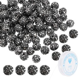 PATIKIL 10mm Rhinestone Clay Beads for Jewelry Making, 120 Pack Round Ball Polymer Clay Crystal Charm Beads with Elastic String for Craft Decor Necklace Chain Bracelets DIY, Dark Black