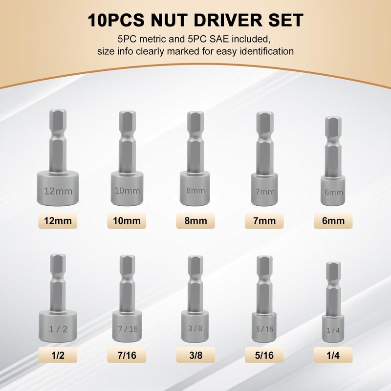 XUDYVCO 10PCS Power Nut Driver Set for Impact Drill, Professional