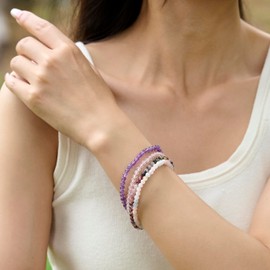 Bivei Crystal Bracelet for Women 4 mm Beads Semi-Precious Stone Natural Stone Stretchy Elastic Jewellery Yoga Gifts, Stone, No gemstone