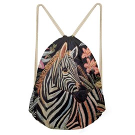 PJHEQOXE Black Women/Men's Training Gymsack Drawstring Backpack,Large Capacity Gym Packs Sling Bags Lightweight Drawstring Bag for Big Kid Boys Girls (Knitted Zebra Head Pattern)