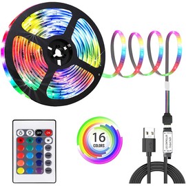 LED Strip Light, 16.4ft/5M USB Powered Tv Led Backlight, IP65 Waterproof Rope Light Color Changing Tape Light Kit with 24 Keys IR Remote Controller for Home Decoration (5M)