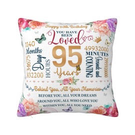 95th Birthday Gifts for Women Pillow Cover, Gifts for 95th Birthday Pillowcase 18"x18", 95th Birthday Gift Ideas, 95 Year Old Birthday Decorations for Grandma Mom Wife Aunt Female, 95 Years Loved