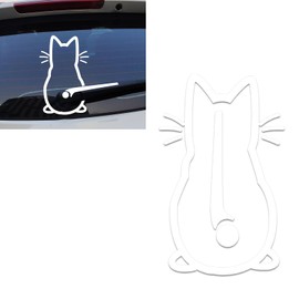 icykale Pack-1 Car Rear Windshield Wiper Sticker, 7.87" x 12.5" PVC Carved Cute Cat Waving Decoration, Multi-function Car Window Mural Laptop Art Decals, Universal for Most Cars Homes (White)