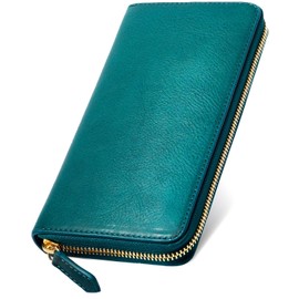 Eredita WL18 Men's Long Wallet, Made in Japan, Italian Leather, YKK Zip Around [Genuine Leather with 1000 Years of History] Minerva Box, turquoise green