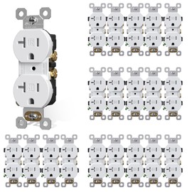 AIDA Duplex Electrical Receptacle Outlets, 20Amp 125V Wall Outlet, Residential, TR, 3-Wire, Self-Grounding, UL Listed, Push & Side Wire, White (20 Pack)