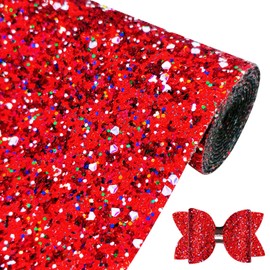 Greatdiy Sparkly Red Chunky Glitter Fabric Roll 12 x 52 inch Shiny Mixed Color Christmas Faux Leather for Making Bows Earrings (20032#2)