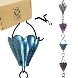 U-nitt Rain Chains, Roof Gutter Downspout Channel, Rainwater Catcher/Diverter, 8.5 FT, Metal, Powder Coated, Classic Natsu Charm, Crimson Red, 786/5570RD