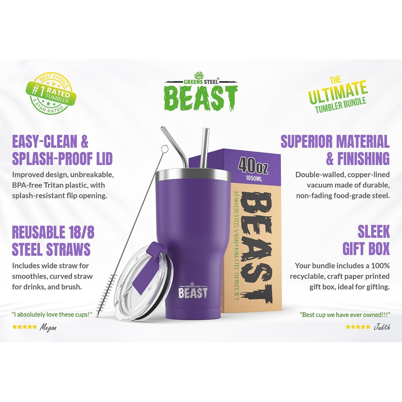 Beast 40 oz Tumbler Stainless Steel Vacuum Insulated Coffee Ice