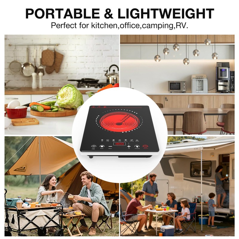 Portable Electric Cooktop GTKZW, 1800W Single Stove Burner Hot Plate