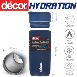 Décor Insulated Stainless Steel Coffee Cup | Travel for Hot & Cold Drinks | 350ml, 12oz - Navy Blue