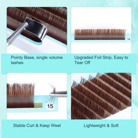 DF Light Brown Lash Extension Volume Eyelash Extensions 0.05 CC Curl 8-15mm Mixed Tray Individual Lash Extensions Classic Lash Extensions Soft Matte Black Single Lashes Professional Salon Use