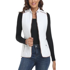 Dilgul Women's Padded Puffer Vest Stand Collar Lightweight Zip Quilted Gilet Ivory M