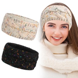 GSrenyu 2 Pcs Knitted Headband Women Winter Headbands Cable Knit Headband Knitted Ear Warmer Headband Knit Headband for Women Thermal Headbands Winter for Women Girls Outdoor Sport(Beige, Black)