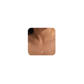 Robaice Gold Layered Necklaces for Women,Dainty 14K Gold Plated CZ Diamond Flower Pendant Necklace, Lip Chain Choker Necklaces Trendy Jewelry Gift for Women