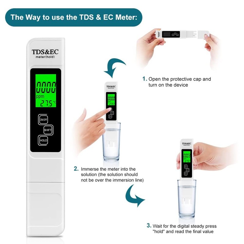 Flintronic TDS/EC Water Quality Test Meter, Temperature Tester with Backlight,
