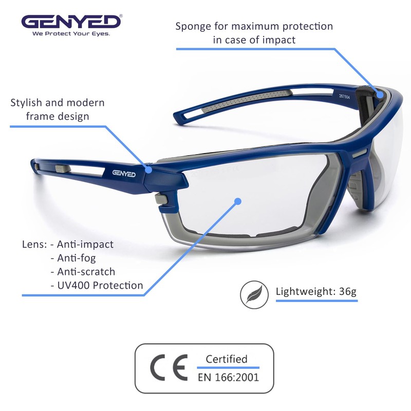 GENYED® Safety Glasses CE EN166 certified with Foam Gasket, Anti