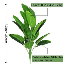 32'' Artificial Palm Plants Leaves, 2 Pcs Faux Tropical Palm Tree Leaf, Artificial Plants Outdoor, Greenery Shrubs Indoor Outside Home Garden Office Verandah Wedding Décor (32 Inch)