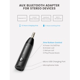 MaedHawk Aux Bluetooth 5.0 Receiver, Car Bluetooth Aux Adapter Mini Wireless Audio Adapter Car Kit with 3.5mm Jack for Car/Home Music Streaming Headphones Speakers (Handsfree Calls, Dual Link, A2DP)
