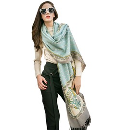 DANA XU 100% Merino Wool Extra Large Pashmina Blanket Travel Scarf Cashmere Wrap for Women Fall Winter Oversize Shawl Floral
