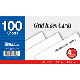BAZIC 100 Ct. White Index Cards. 3" X 5" Quad Ruled Flash Cards for School, Stationery, or Office Supplies