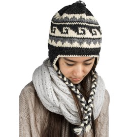 Tribe Azure Fair Trade Soft Warm Wool Hat Cap Winter Fleeced Inside Thick Ear Flaps Women Fashion Grey