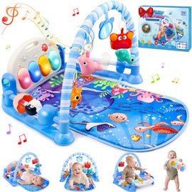 Windidi Baby Gyms Play Mats with Tummy Time Water Mat, Baby Activity Mat Play Piano Gym with 5 Sensory Toys for Babies, Music & Lights Boy & Girl Gifts for Newborn Babies 0-3 4-6 6-9 6-12 Months