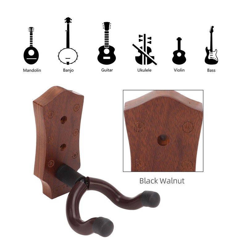 2pcs Guitar Wall Hanger Elegant Black Walnut Guitar Wall Mount