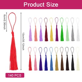 QINERSAW Tassels, 20 Colours, 140 Pieces, Mini Tassels, Colourful Tassels with Loop, Silky Tassels, Pendants, Soft Tassels as Bookmarks, Handmade Tassels for DIY Jewellery, Key Chain