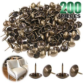 Keadic 200Pcs [ 3/4" in Diameter ] Antique Upholstery Tacks Furniture Nails Pins Assortment Kit for Upholstered Furniture Cork Board or DIY Projects - Bronze