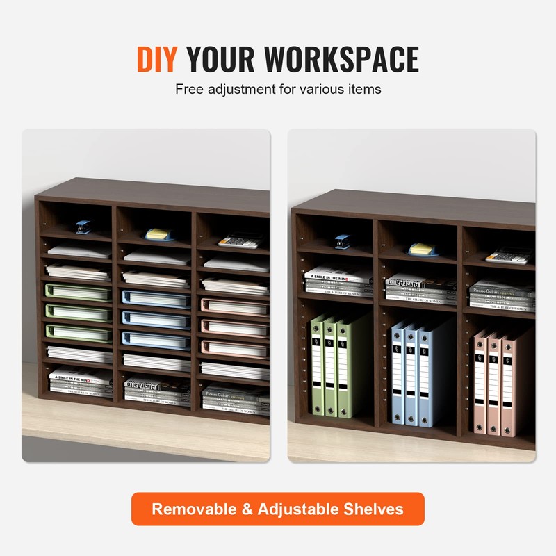 VEVOR 24-Compartment Office Mailbox, Adjustable Shelves, Wood Literature Sorter 29x12x24.4