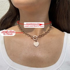 WangGao Elegent Love Stainless Steel Link Chain Blank Heart Charms Necklace for Women Toggle Clasp Closure 15.7" Choker,Rose Gold