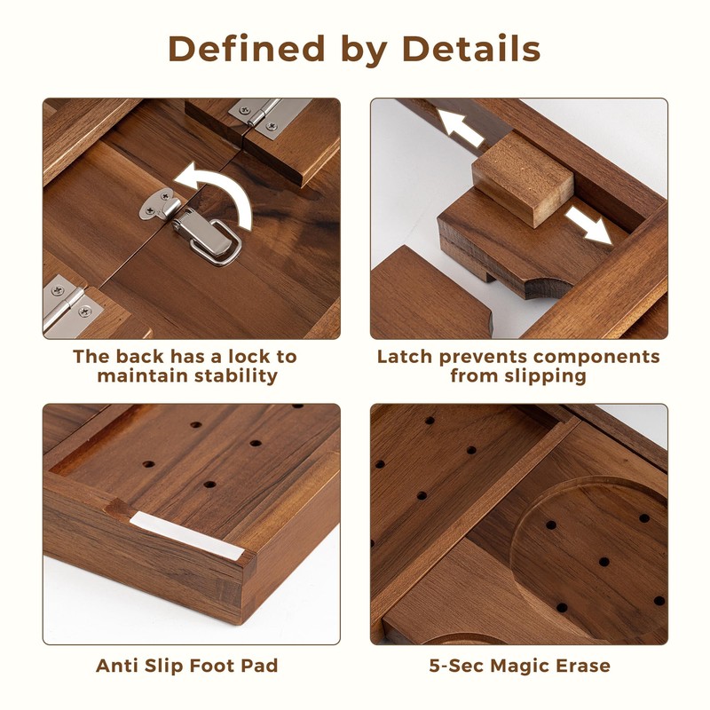 Teak Bathtub Tray, Luxury Bath Table Tray with Wine Glass