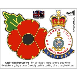 Royal Marines Cap Badge Veteran Poppy Car Sticker - in Support of Veterans Lifeline - Also for laptops, Phones, Tablets, etc. (Large)